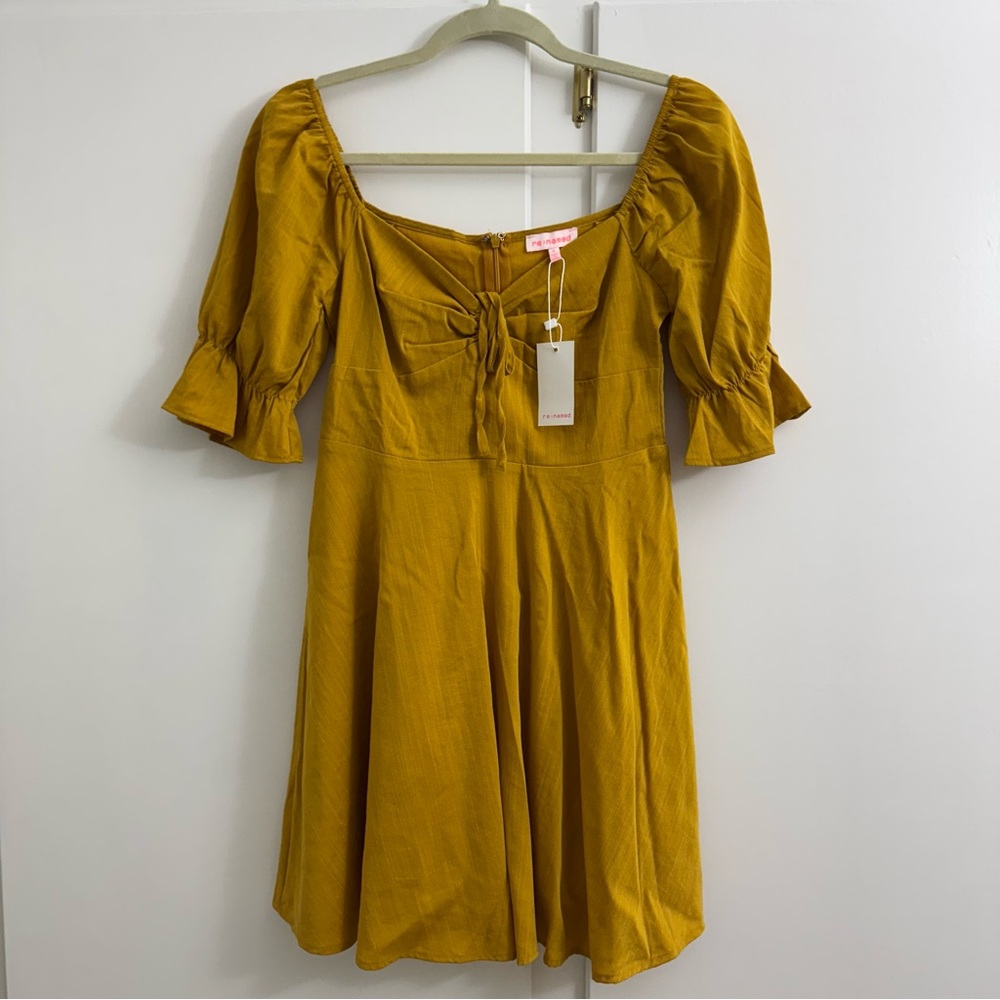 re:named Golden Puff Sleeve Dress